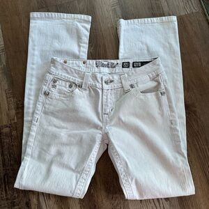 Miss Me White Denim Boot Cut Jeans with Embellished Pockets Sz 28